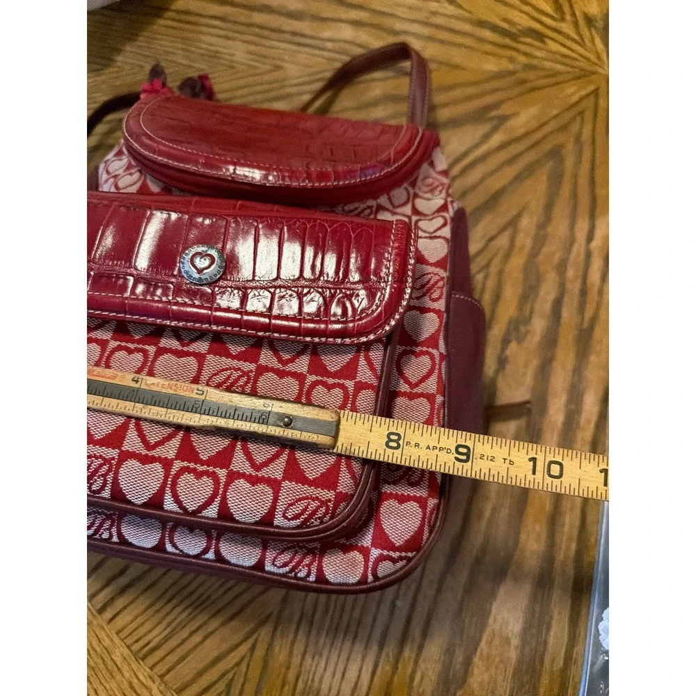 Brighton Red Heart Monogram Canvas Croc Embossed Leather Mini Backpack Bag